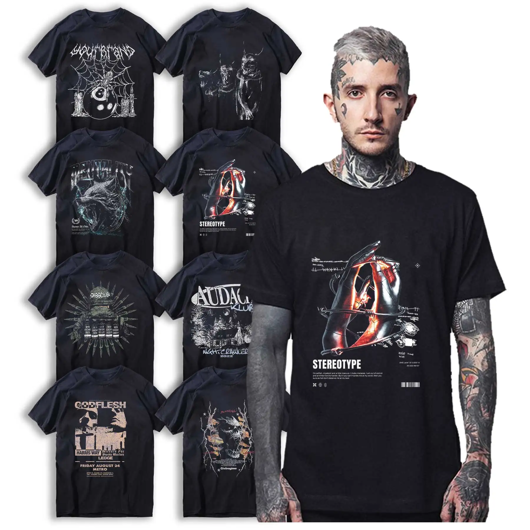 

Drop Shipping Cotton PUNK Graphic Unisex T-Shirt big size stretwear PUNK men T Shirt Casual cool Tee Shirt For Man FQtee