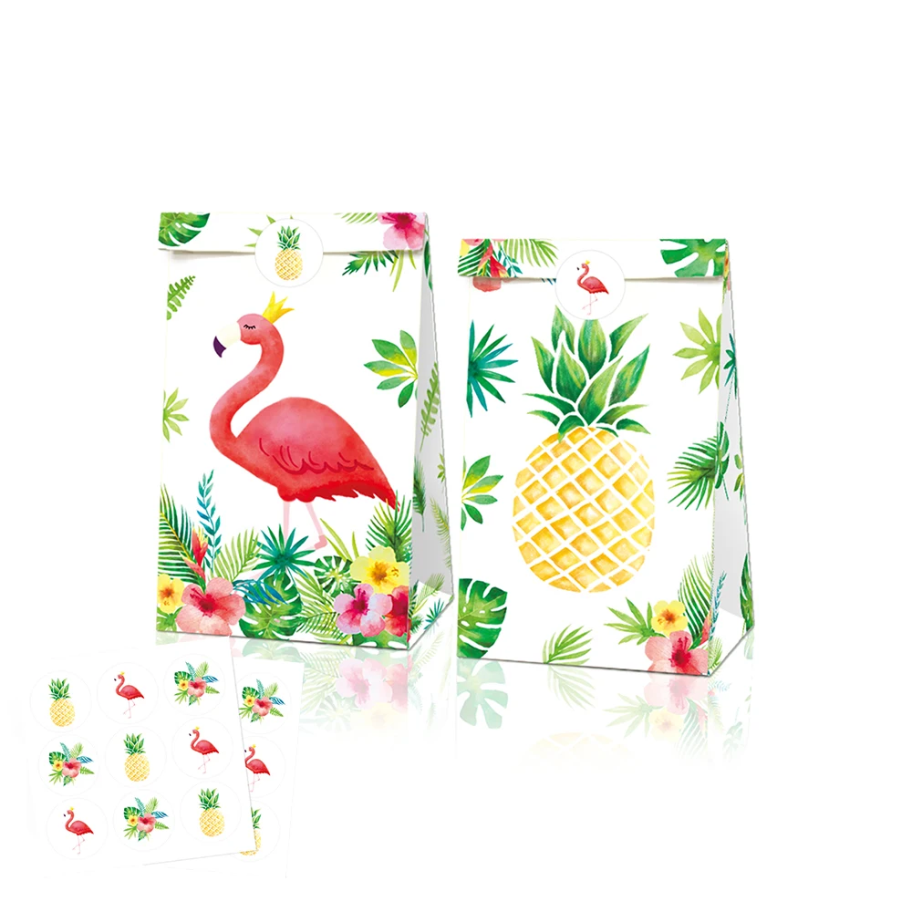 

LB035 12pcs Summer Hawaii Fruit Pineapple Bithday Party Paper Gift Bags with Sticker Baby Shower Party Cookies Biscuit Kraft Bag