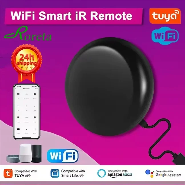 Умный ИК-пульт дистанционного управления Tuya WiFi для телевизора, DVD, кондиционера, проектора. Совместим с Alexa и Google Home.