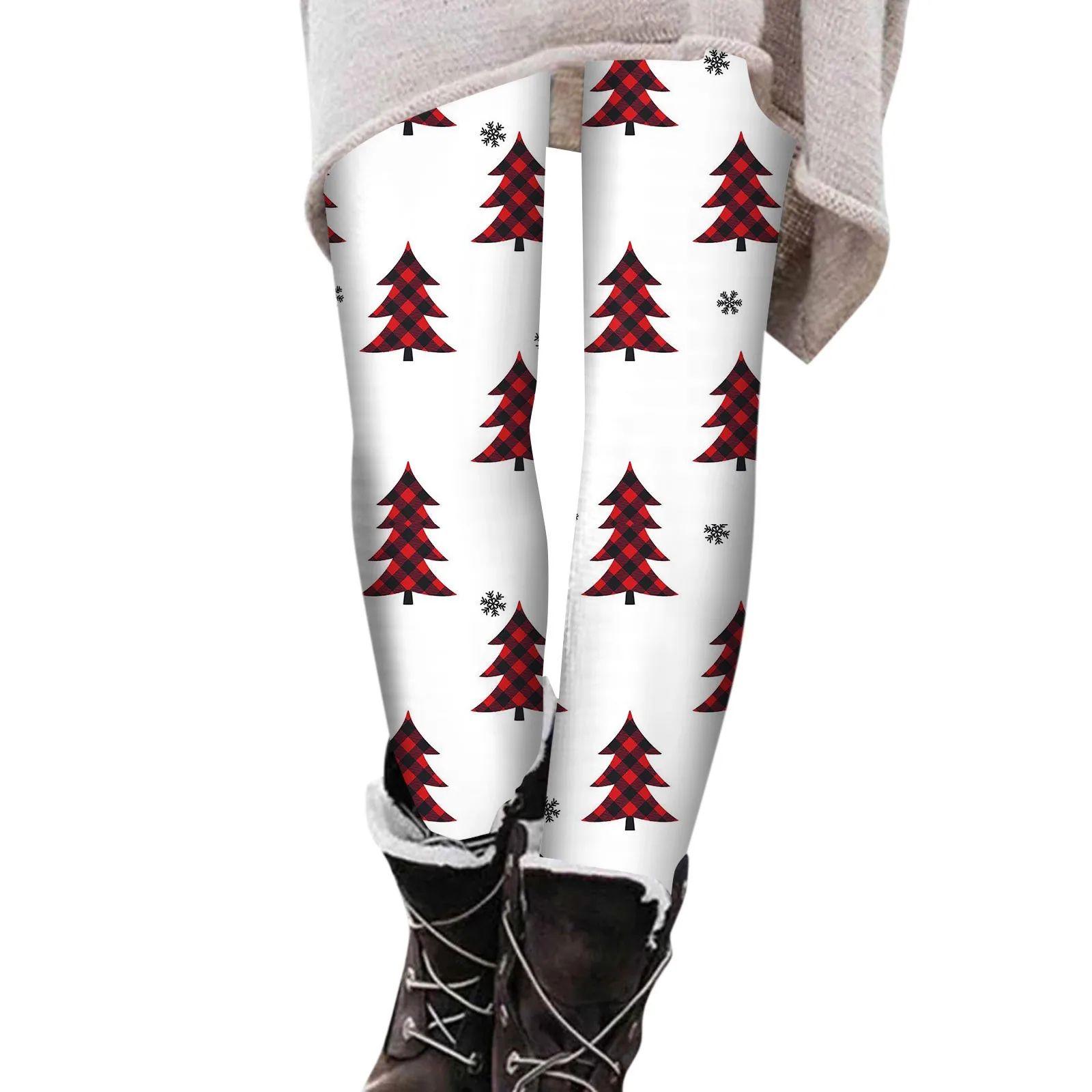 Lady Xmas Christmas Holiday Printed Santa Leggings Female White Snow Elk Deer Patten Striped Pants Slim Fitted Pencil Leggings