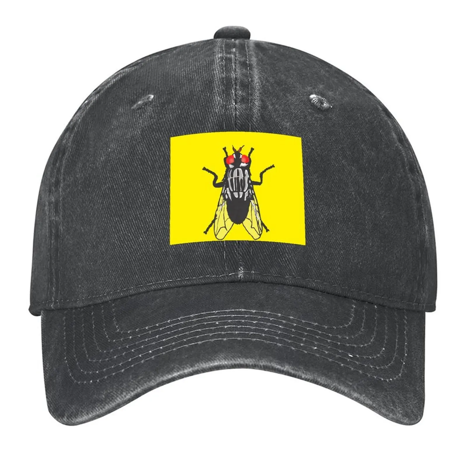 

Black fly on a stylized yellow background (FLY #2) Baseball Cap cute tea Hat Hat Man Luxury Men's Hats Women's
