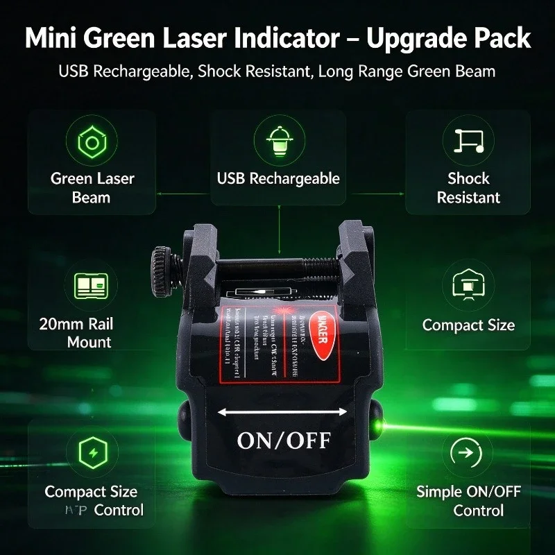 Upgraded Mini USB Rechargeable Green Laser Indicator, Shock Resistant Long Range Model Mount Green Light for Hobby Model