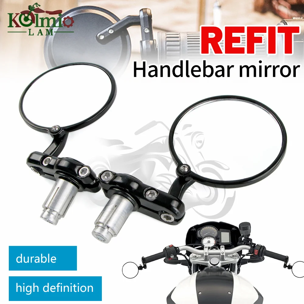 

7/8" Motorcycle Round Rear View Handlebar End Side Mirror Bolt-on for Honda YAMAHA SUZUKI KAWASAKI Retrofit Rearview Mirrors