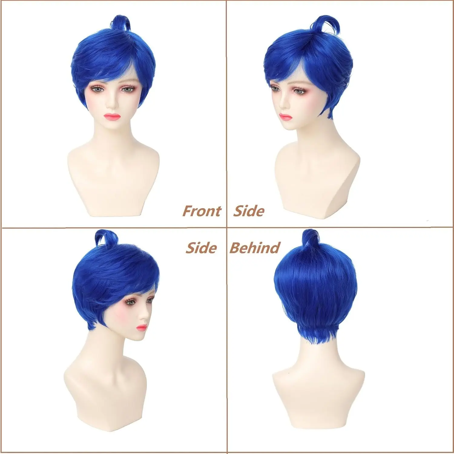 여성을위한 짧은 파란색 가발 기쁨 재미 있은 파란색 애니메이션 코스프레 복장 의상 테마 파티 가발에 대한 합성 가발