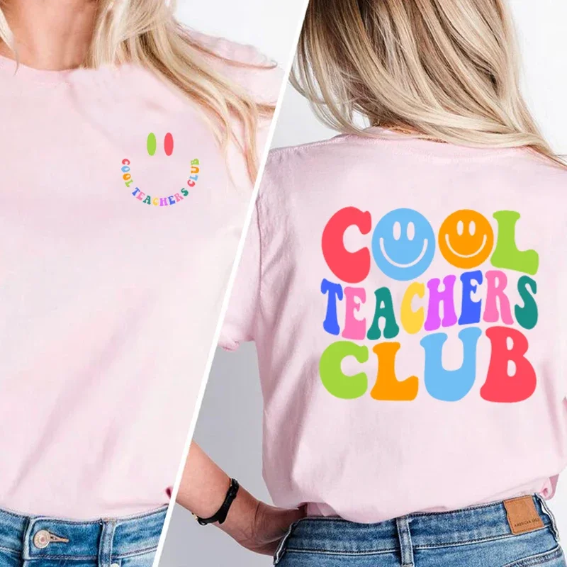 Cool Teachers Club T-shirt Women Cotton Summer Short Sleeve Teacher Life T Shirt Teach Tiny Human Tee Shirt Retro Casual Tops