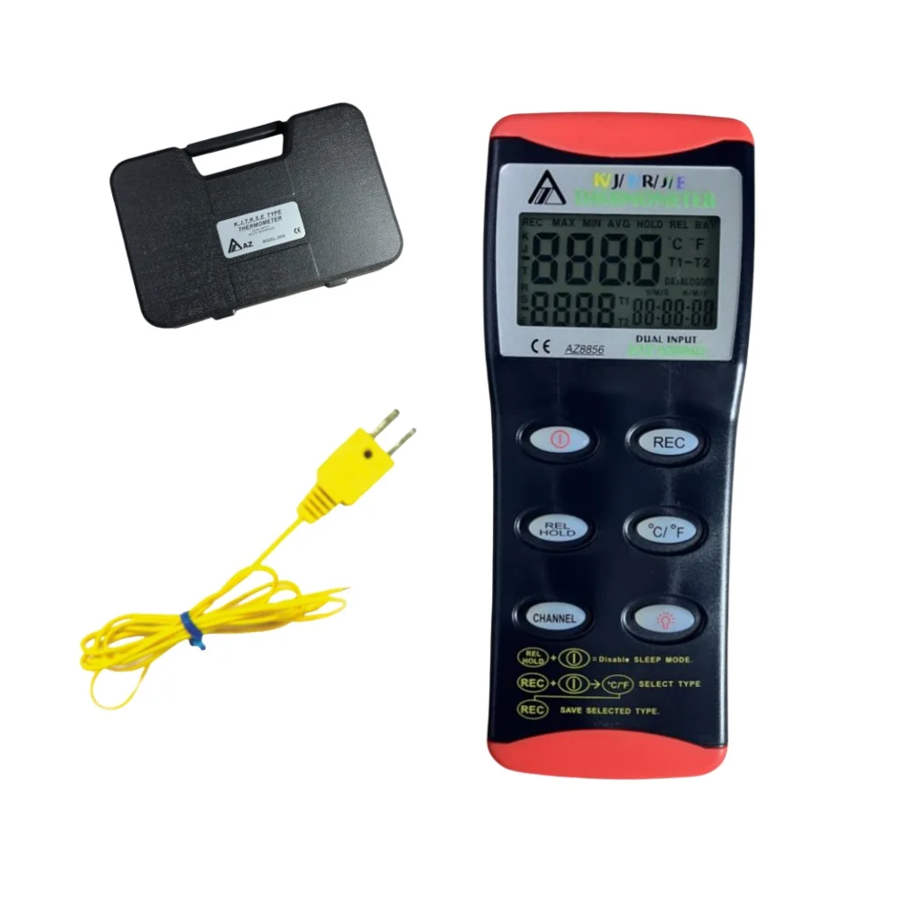 AZ8856 Handheld Digital Pyrometer Contact Temperature Recorder Dual Channel Multifunction K.J.T.R.S.E Thermocouple Thermometer