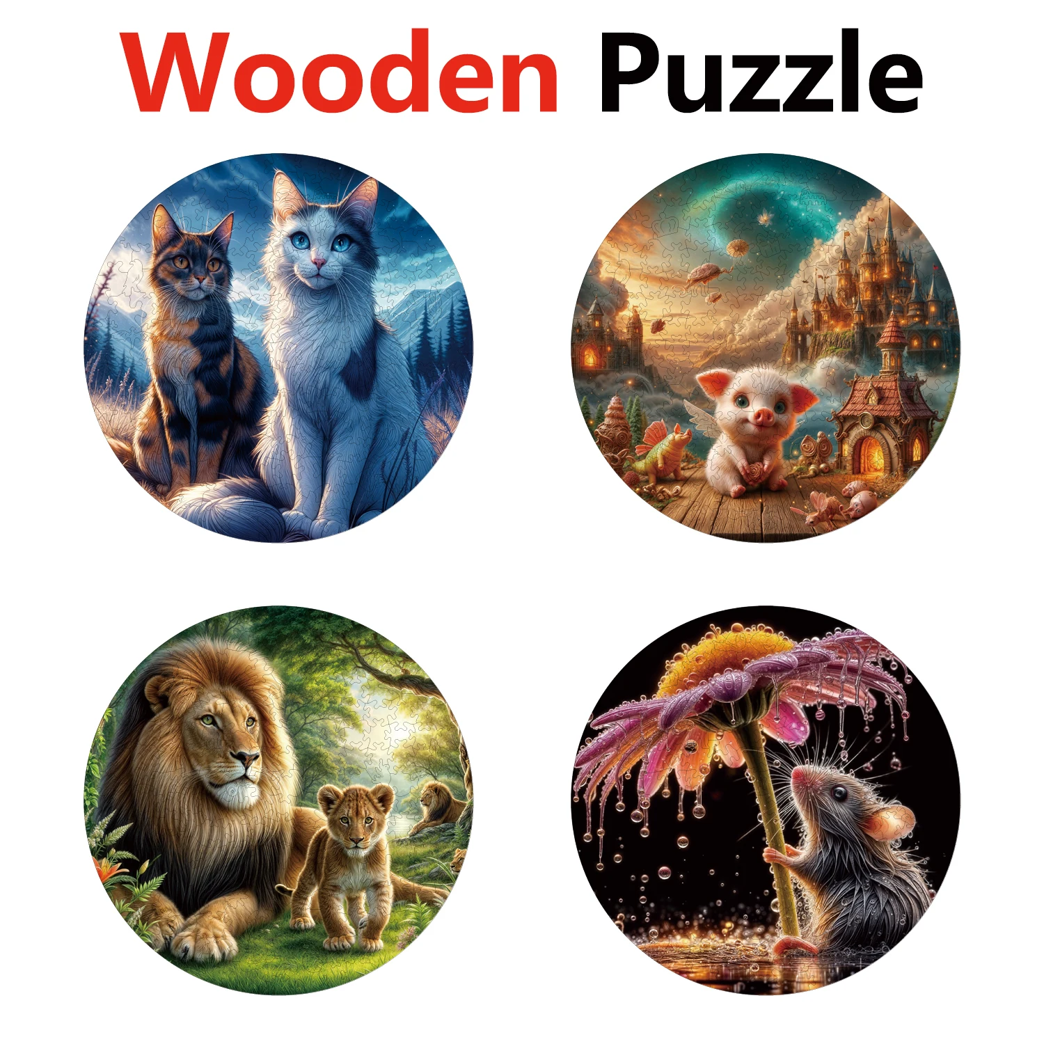 

Cat Pig Lion Mouse Animal Puzzles High Quality Jigsaw Puzzle Wooden Puzzle Best Christmas Gift