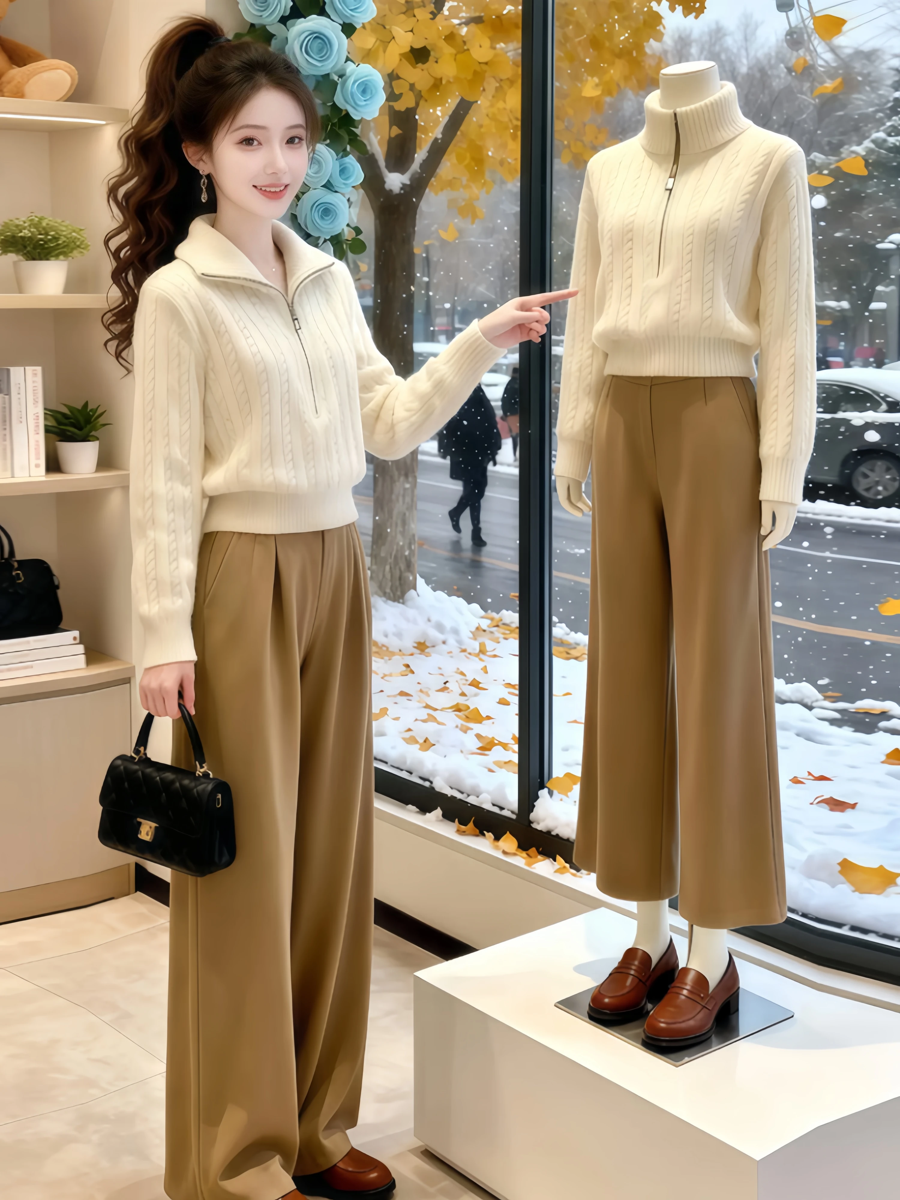 

Loose Long Sleeve Knitted Sweater Women's Color Half Zip Casual Style Comfortable Knitwear for Autumn Winter