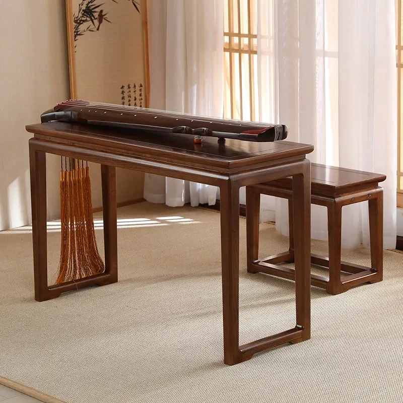 Traditional Chinese Guqin Table With Stool Zen Style Solid Wood Desk For Study Calligraphy Music Instrument Practice Home