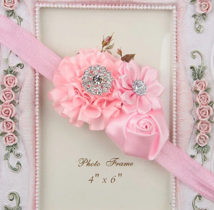 1PCS Rose Flower Headband with Diamond Kids Baby Girls Hair Accessories Headband Hairband Photography Props Gifts