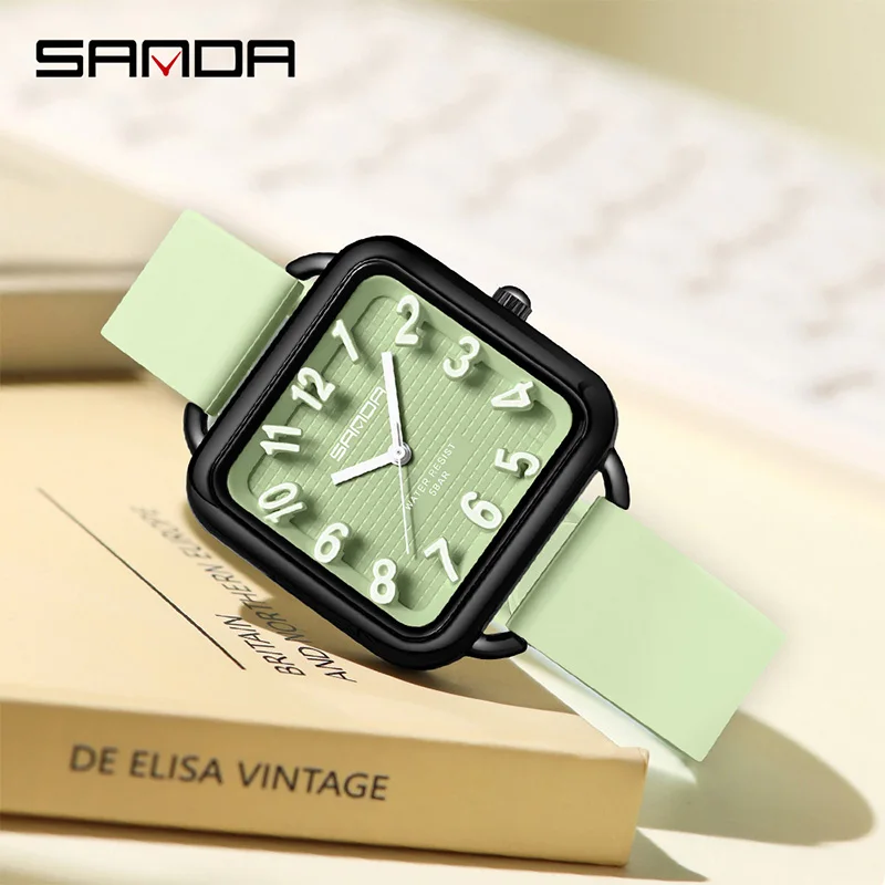 SANDA 3269 модные кварцевые часы для девочек и мальчиков 5 атм водонепроницаемые прямоугольные легкие трендовые студенческие молодые мужские кварцевые часы 2025