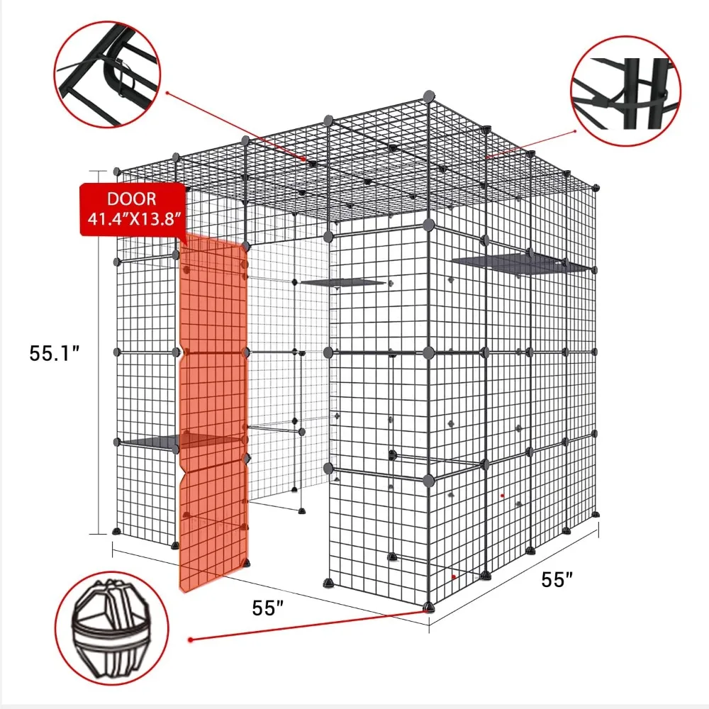 Cat Cage Large DIY Indoor Pet Home Small Animal Enclosures Detachable Playpen with 3 Doors 5 Tiers for 1-5 Cat