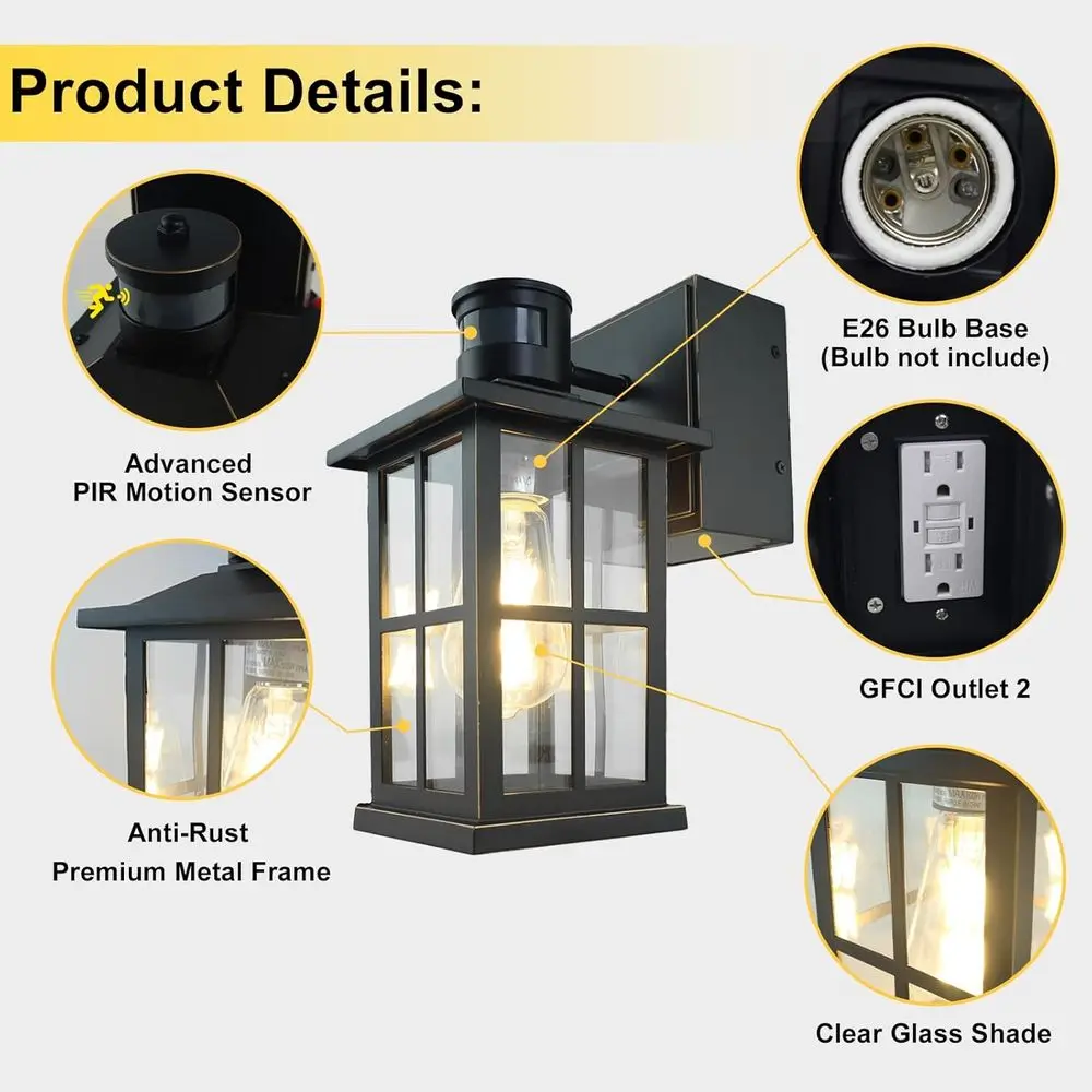 Dusk to Dawn Außenwandleuchte mit Bewegungssensor, WLAN-Ausgang, 3 Modi, wasserdicht für Terrasse, Garage
