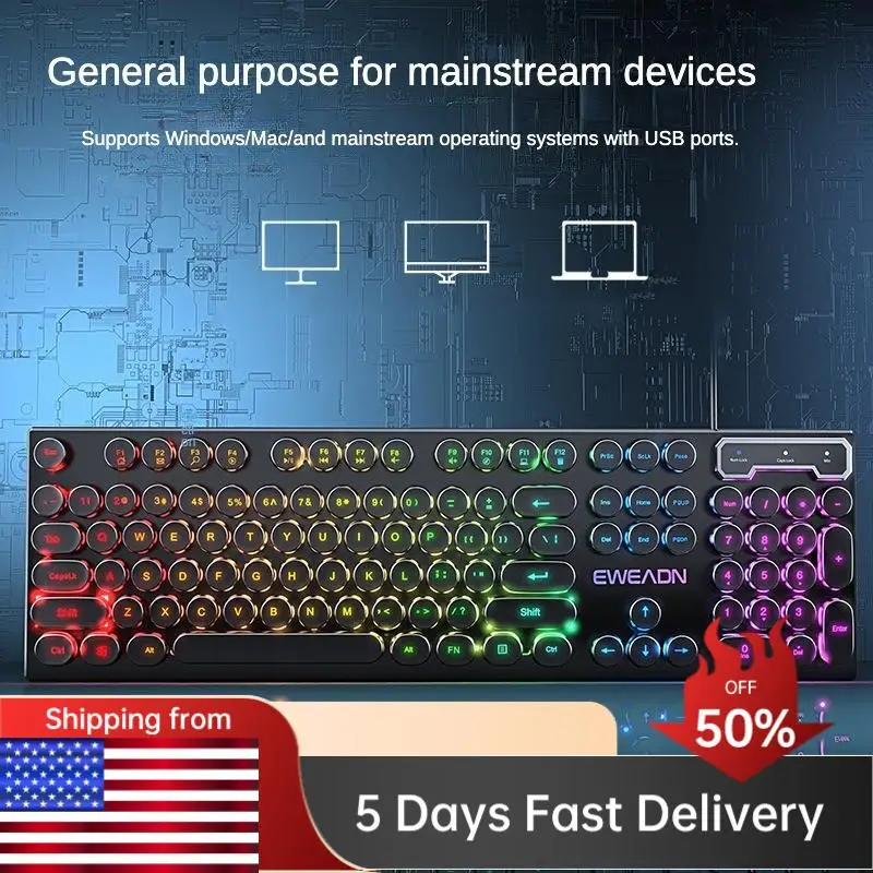 لوحة مفاتيح سلكية ميكانيكية من Gamer Feel E-Sports 104 مفاتيح ماوس ألعاب USB لوحة مفاتيح سلكية بإضاءة خلفية Rgb لملحقات الكمبيوتر المحمول