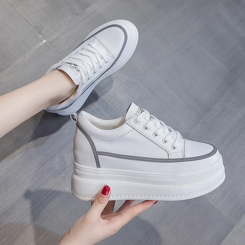 

Women's Chunky Sneakers 2023 Spring Autumn Genuine Leather Female White Shoes Casual Leather Women Shoes Autumn Chunky Sneakers