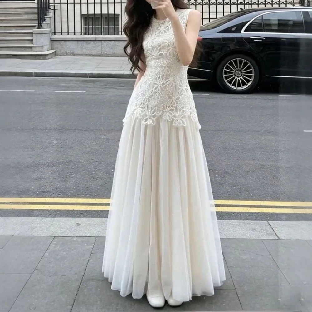 French beautiful  women's  new sleeveless apricot gold skirt summer summer dress women 2026