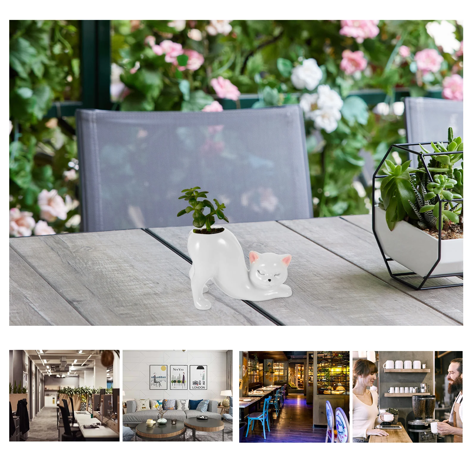 Ceramic Cat Flower Vase Chic Delicate Design Stable Flat Bottom Modern Vase for Home Office Decoration Ceramic Vases