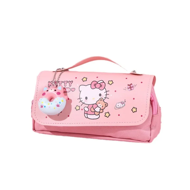 حقيبة مستحضرات التجميل هالو كيتي صندوق أدوات مكتب كورومي حقيبة أقلام رصاص للطلاب متعددة الوظائف بطبقة مزدوجة سعة كبيرة