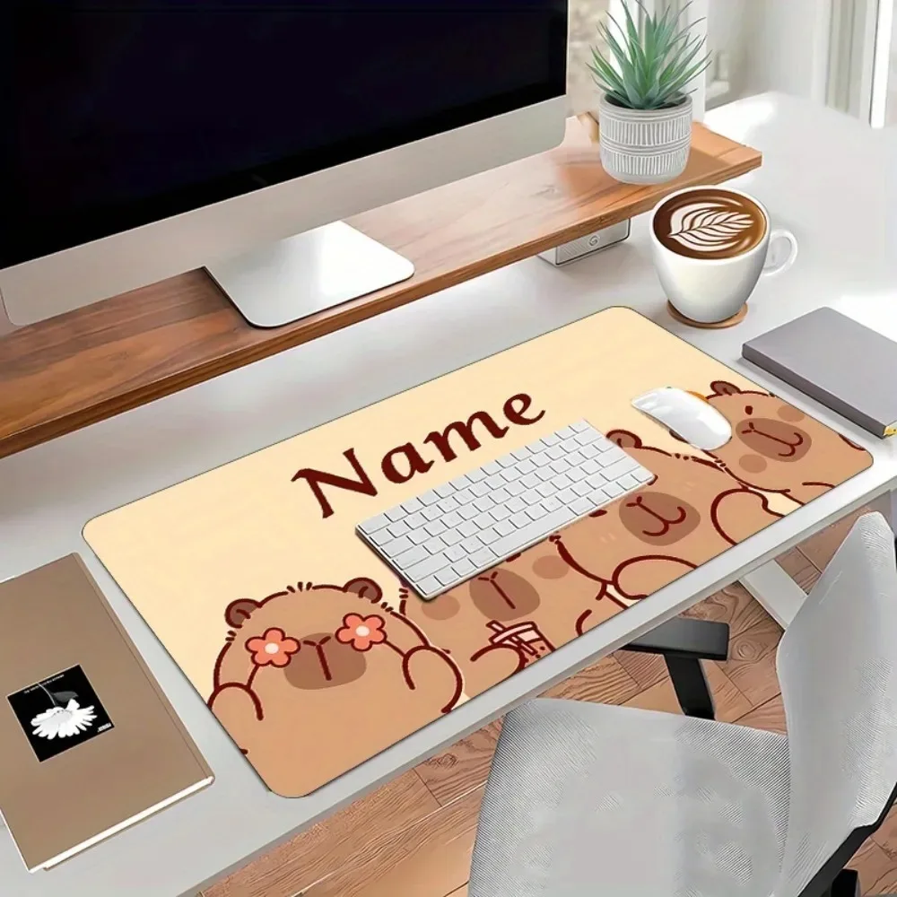HD Print Capybara Cartoon Custom Name Desk Mat, Anti‑Slip Rubber Mouse Pad, Nice Present for Gamers and Animal Lovers