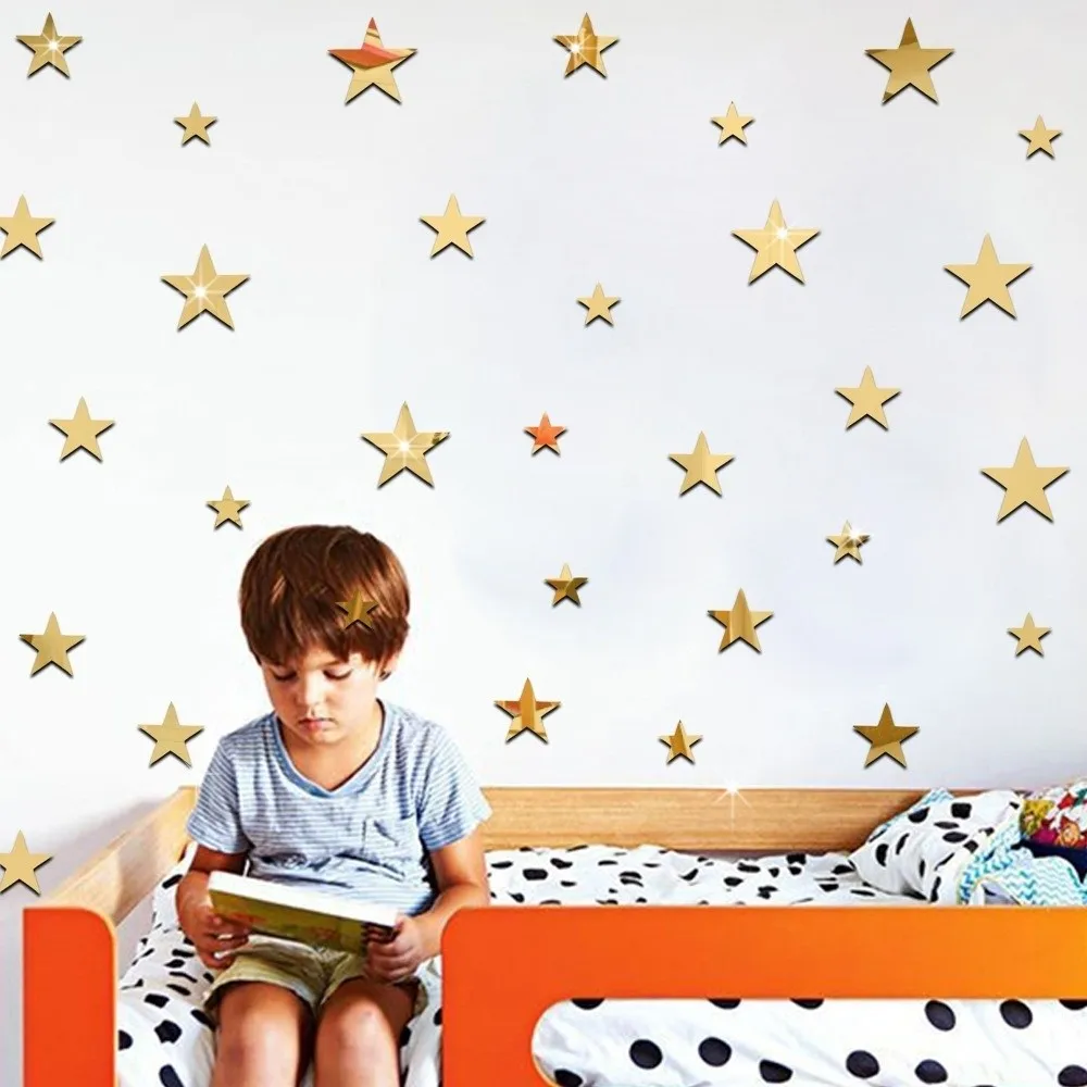 20pcs Acrylic Star Wall Stickers Mirror Finish Self Adhesive Mirror Star Stickers 3D Effect Reflective Surface