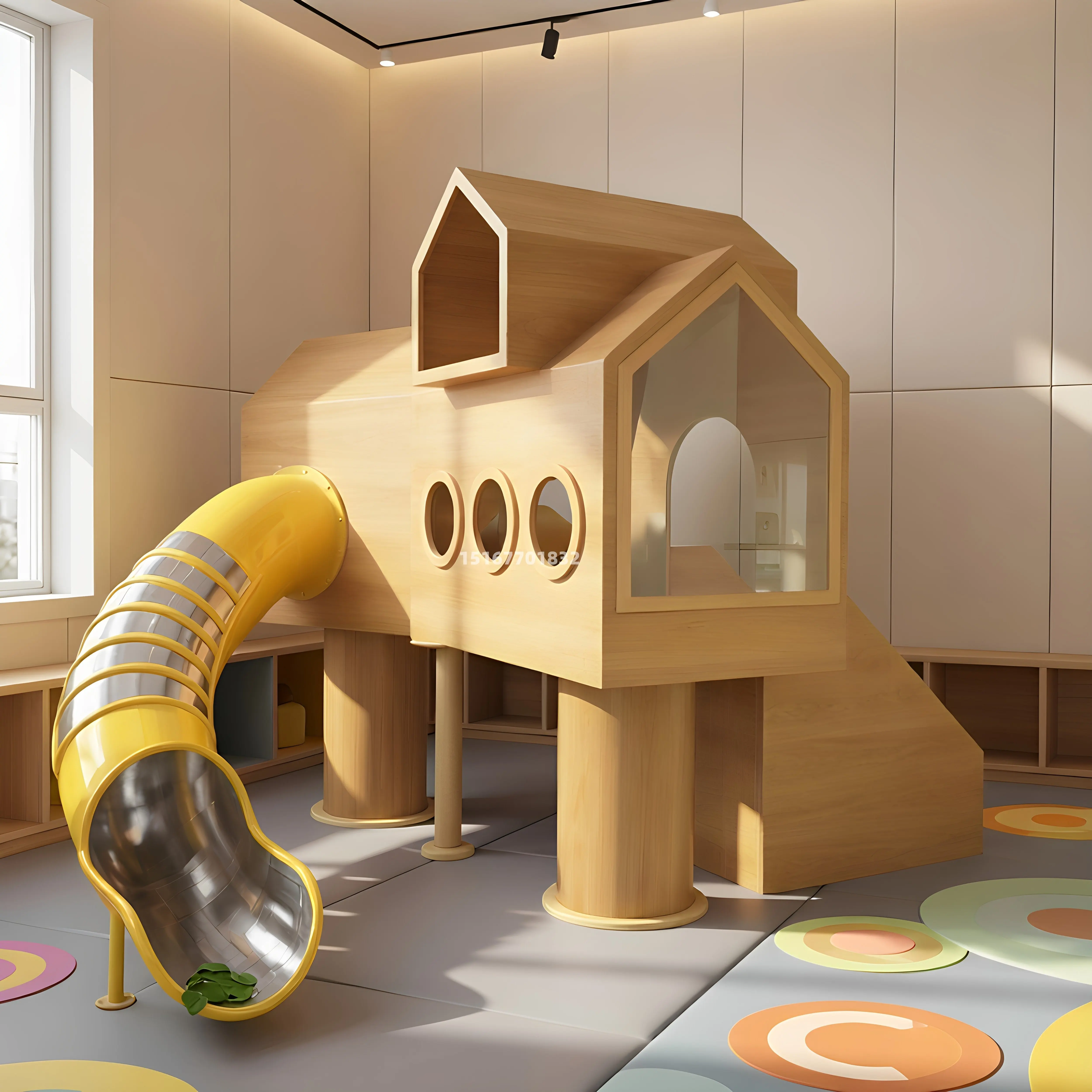 

Indoor kindergarten mezzanine-level small, playful castle-style children's playground equipment, community children's area slide