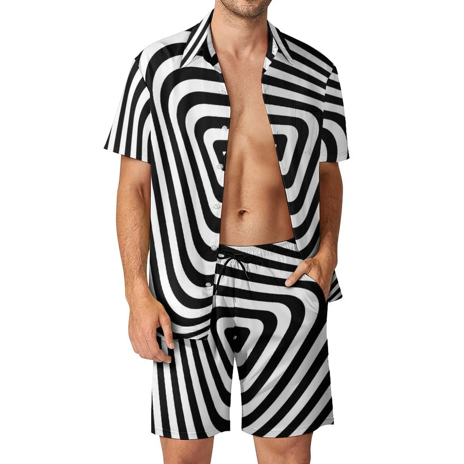 Red Black Striped 3D Print Men Shirt Sets Short Sleeve Shirt Oversized Casual Beach Shorts Streetwear Hawaiian Suits Clothes