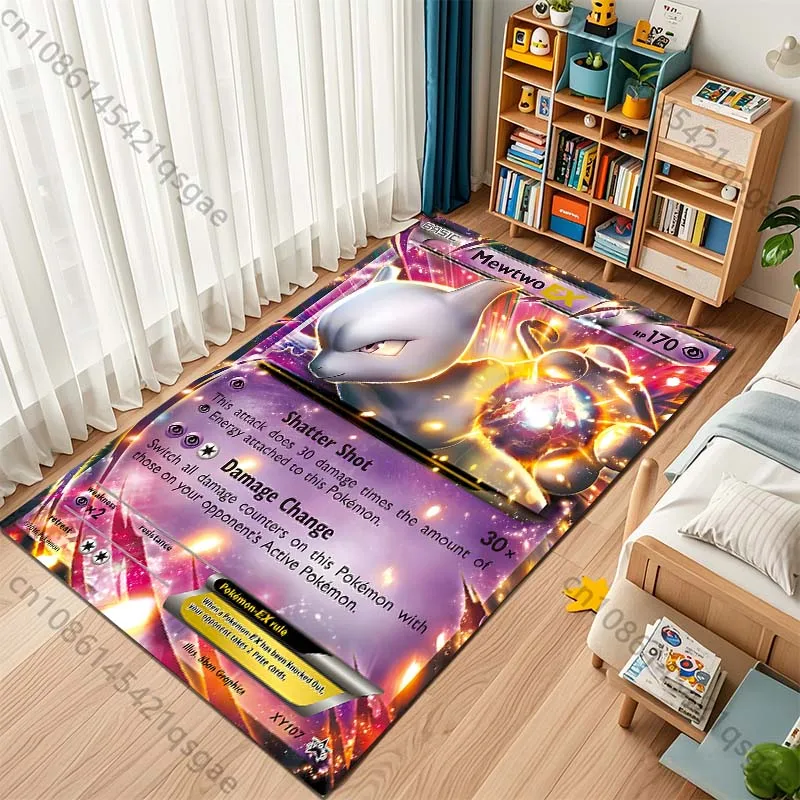 1PC Pokémon Cards Mewtwo Print Rug Carpet for Living Room Children Bedroom Mat Sofa Doormat Floor Rug Home Decor Anti Slip Mat