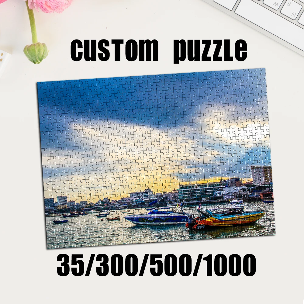 Personalized Custom Photo Puzzle Customized Fishing Port Dock Dusk Landscape Theme Puzzle Toys for Kids Gifts