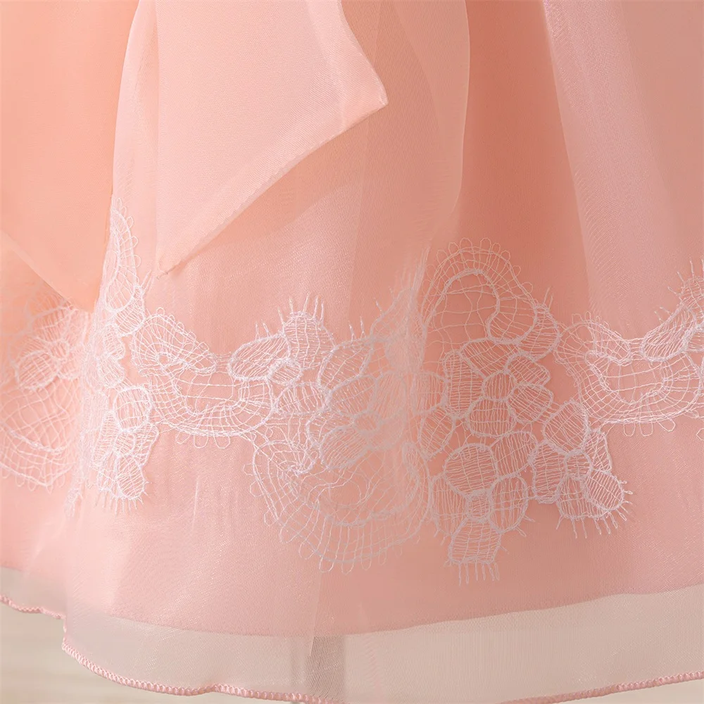 Toddler Girl Fantasy Pink Tutu Dress Girls Bow Birthday Party Dresses Kids Puff Sleeves Wedding Hoiiday Clothing Children Wear