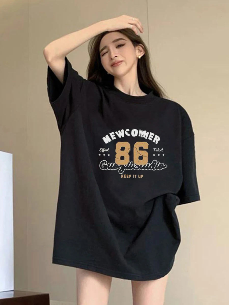 

Plus Size Trendy Brand Ins Half-sleeved Shirt Couple Large Size Cotton Short-sleeved T-shirt Women's 2025 New Popular Oversize