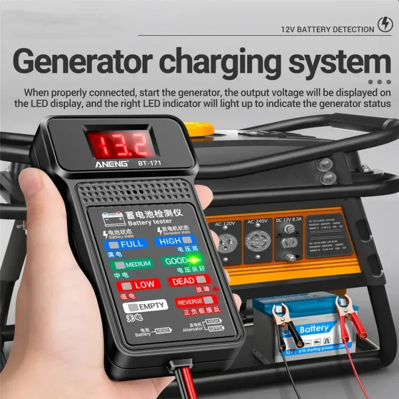 BT-171 12V Tester akumulatora samochodowego cyfrowy analizator dla akumulatorów samochodowych LCD Tester systemu korbowego do ładowania samochodu