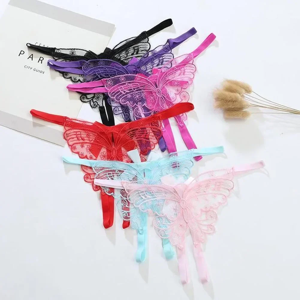 Sexy Frauen transparente G-String Höschen Schmetterling Stickerei durchschauen Tanga Slips Schritt lose Schleife Schnürung verführer ische Unterwäsche