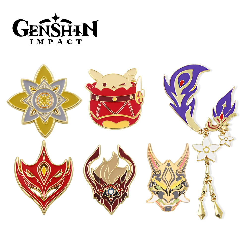 Anime Genshin Impact Cute Enamel Pins Tartaglia Mask Abyss Mage Keqing Klee Bomb Dango Metal Badge Brooch Cosplay Jewelry Gift