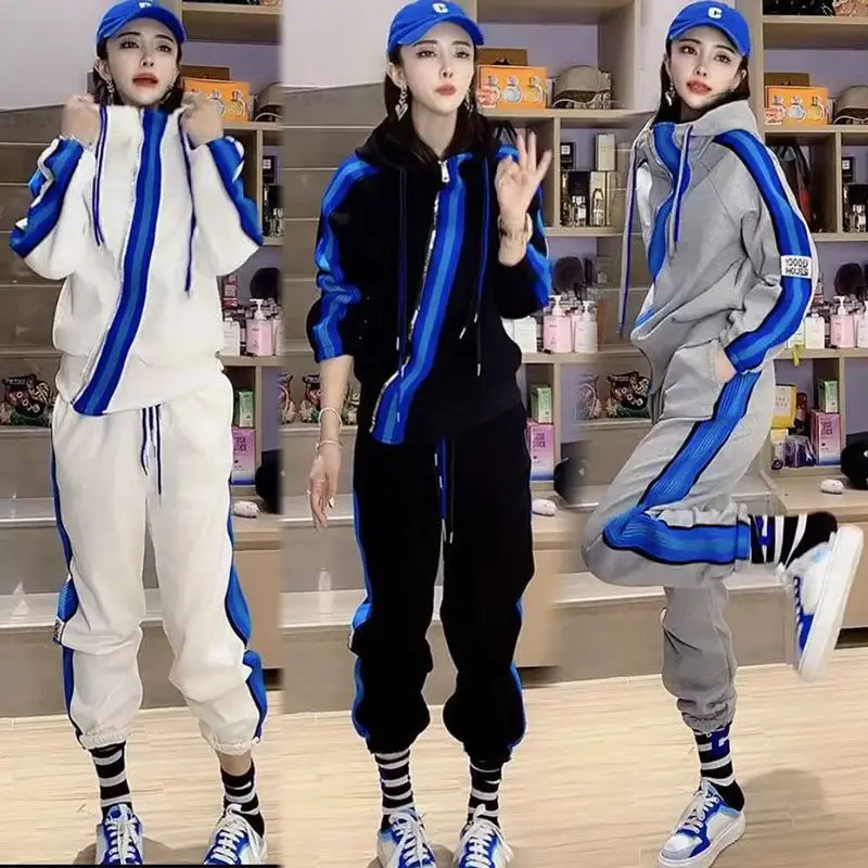 

Модная толстовка с капюшоном на молнии и брюки, комплект из двух предметов, женская повседневная спортивная одежда, весна-осень, новое поступление, корейский стиль