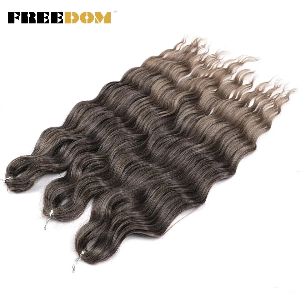 FREEDOM Synthetische Lockige Flechthaarverlängerungen 24 Zoll/60 cm Lang Tief Gewellte Twist-Häkelzöpfe Haar Ombre Braun Regenbogenhaar – Detail 29