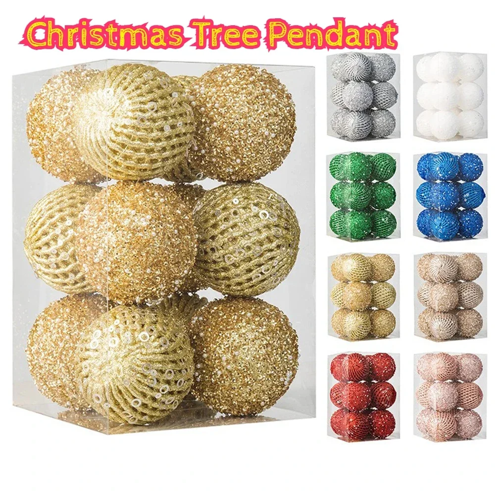 

6/12PCS Christmas Ball Ornaments Hangings Foam Shiny Sequins Ball for Indoor Outdoor Holiday Party Decorations Supplies 8Color