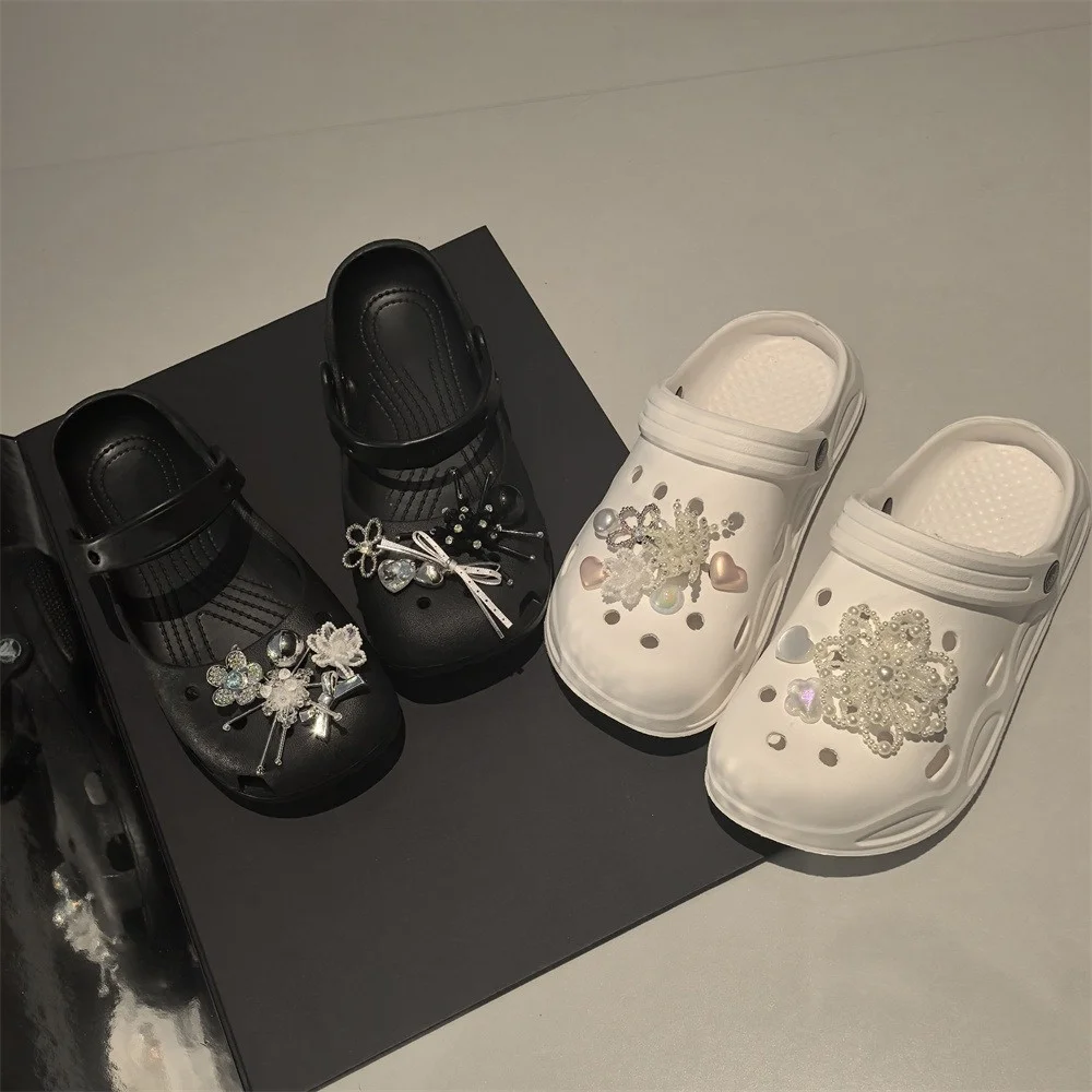 

1 Set Detachable Shoe Charms Buckle for Ballet Flats Heavy Industry Pearl Flower Love Beads Decoration for Ballet Hole Shoes