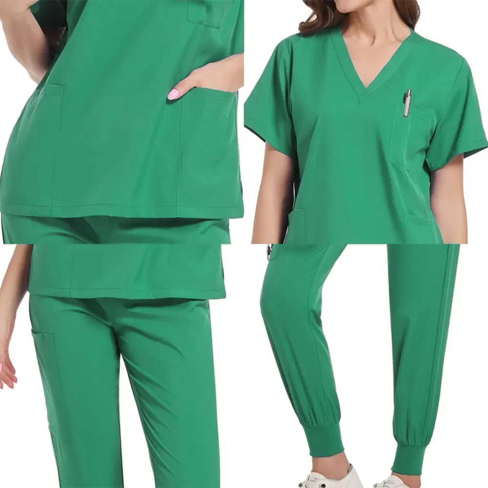 Nuovo Scrub Set Uniformi mediche Scrub elasticizzato Top con pantaloni tascabili Uniforme da infermiera Tuta da medico per chirurgia Abbigliamento da lavoro per salone di bellezza