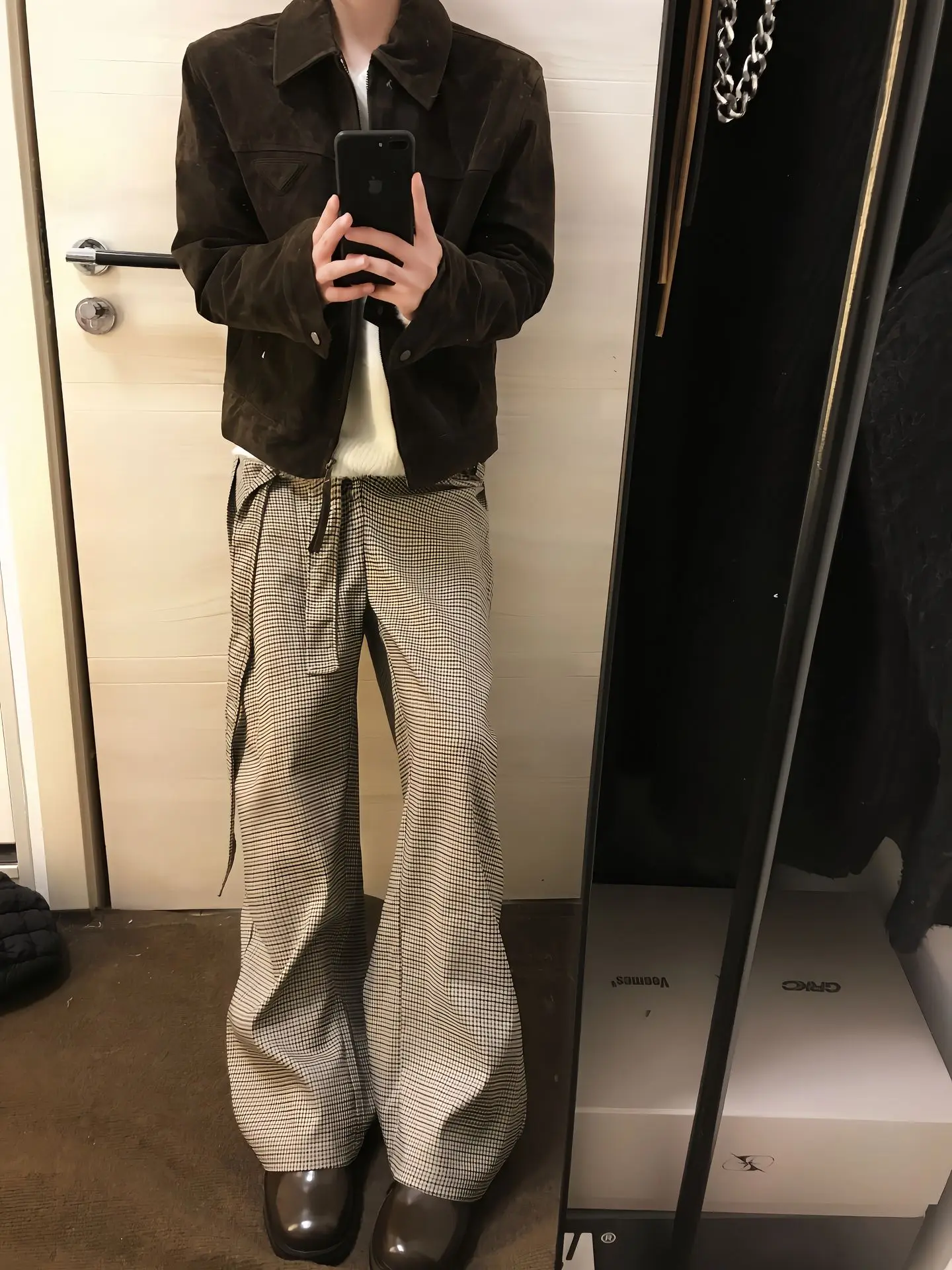 

Retro American Plaid Belted Wide Leg Pants Loose Fit ex Cleanfit Versatile Couple's Casual Trousers Youthful Sle