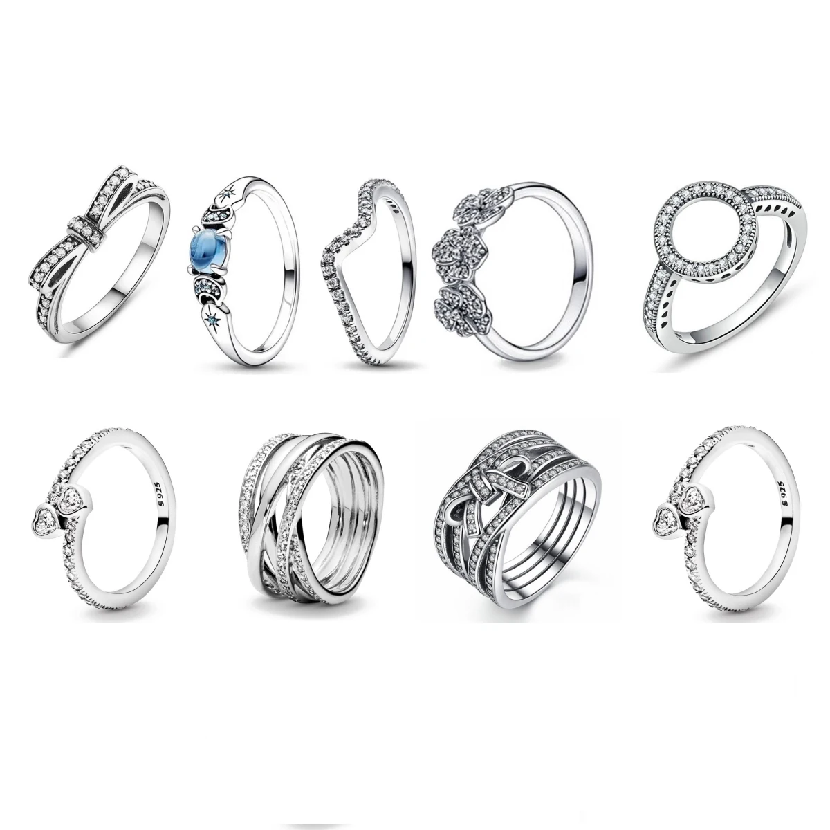 

925 Sterling Silver Sapphire Bow Flower Size 6 7 8 9 Ring Wedding Fashion High Jewelry For Women