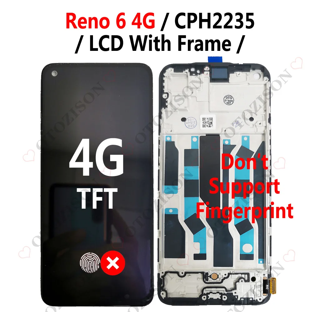 Display For OPPO Reno 6 5G CPH2251 LCD 4G CPH2235 Touch Screen Sensor Digitizer Assembly Reno6 PEQM00 LCD With Frame Replacement