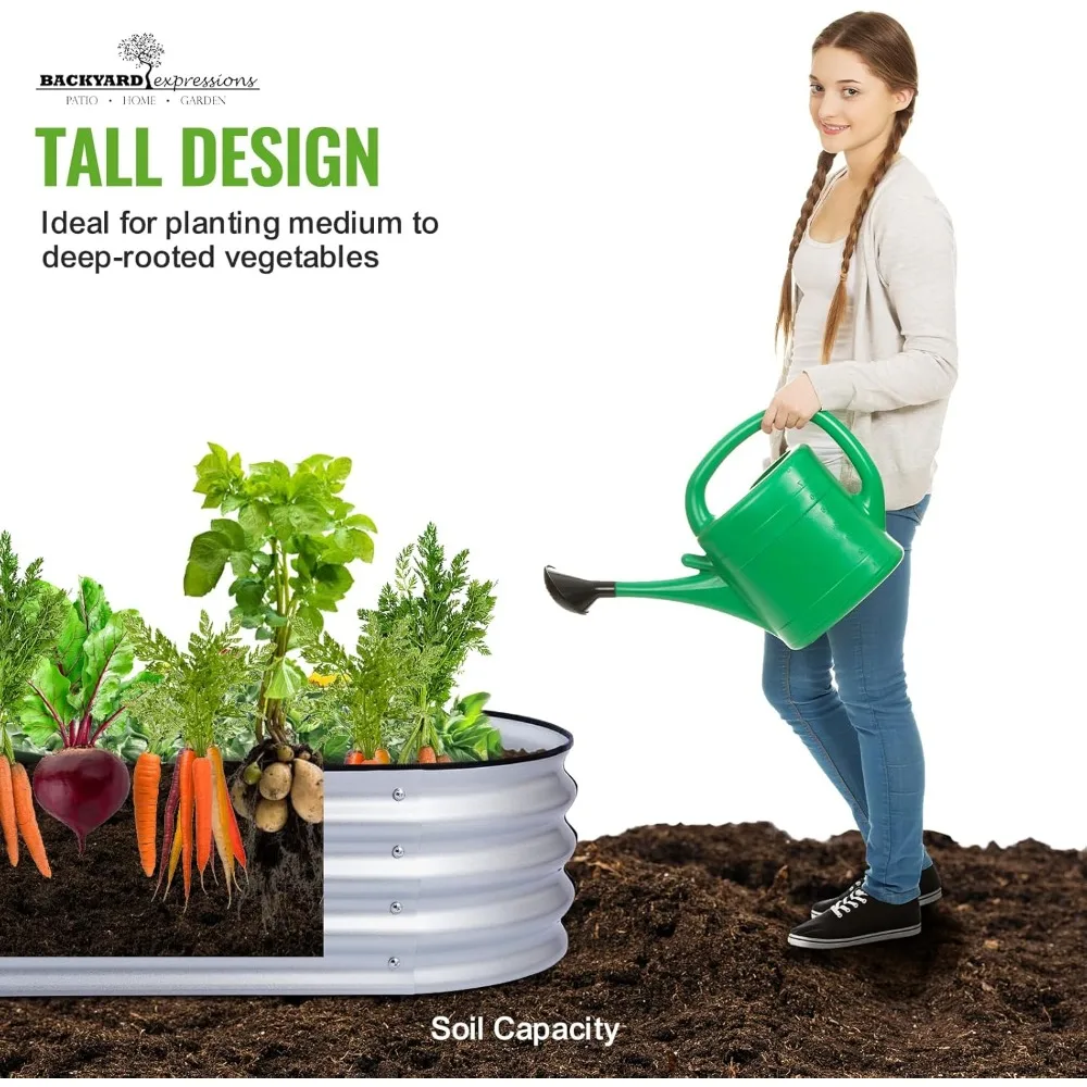 طقم سرير حديقة معدني مرتفع بطول 4 × 2 قدم - صندوق زراعة خارجي سهل التجميع للخضروات والفواكه والزهور #4