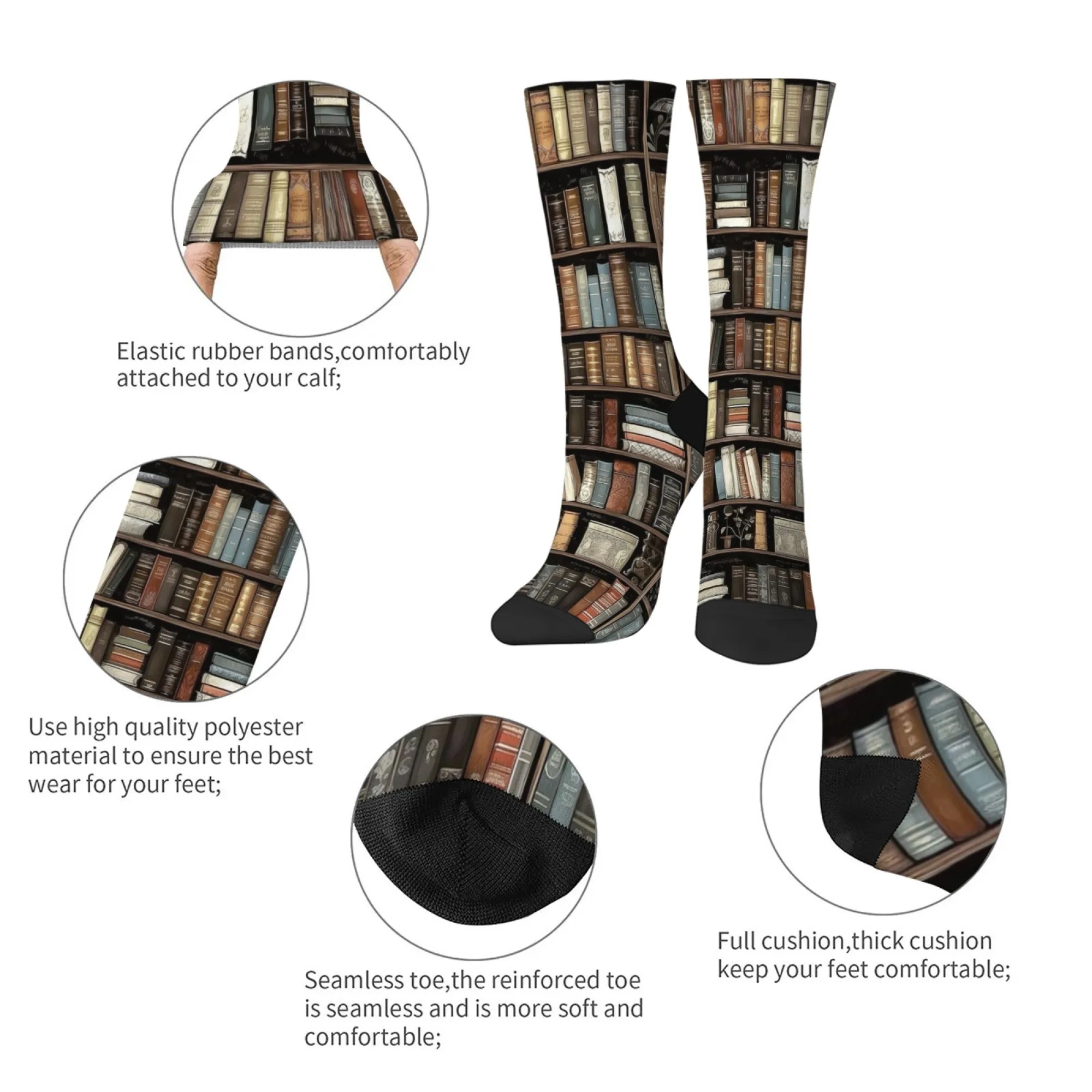 Calzini creativi con motivo libreria, comodi calzini sportivi casual unisex caldi antiscivolo, novità divertenti calzini hip hop felici regalo