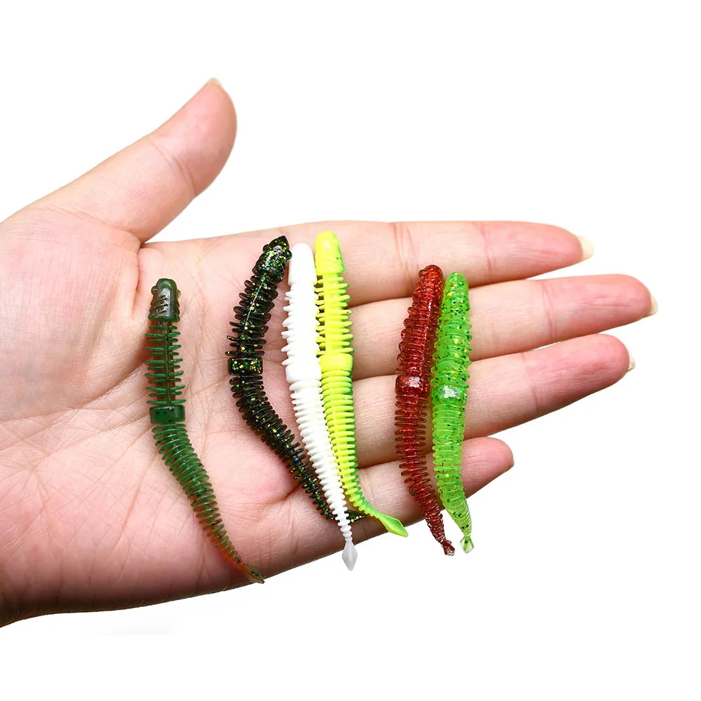 6Pcs Swimbaits Suave 8 centímetros Agulha Cauda TPR Artificial Lure Worm Ice Jig Earthworm Bass Fishing Tackle para água doce & água salgada