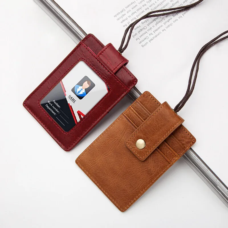 

Women Leather ID Badge Holder with Lanyard Office Worker Bus Subway Card Case Access Card Staff Work Permit Holders RFID Block