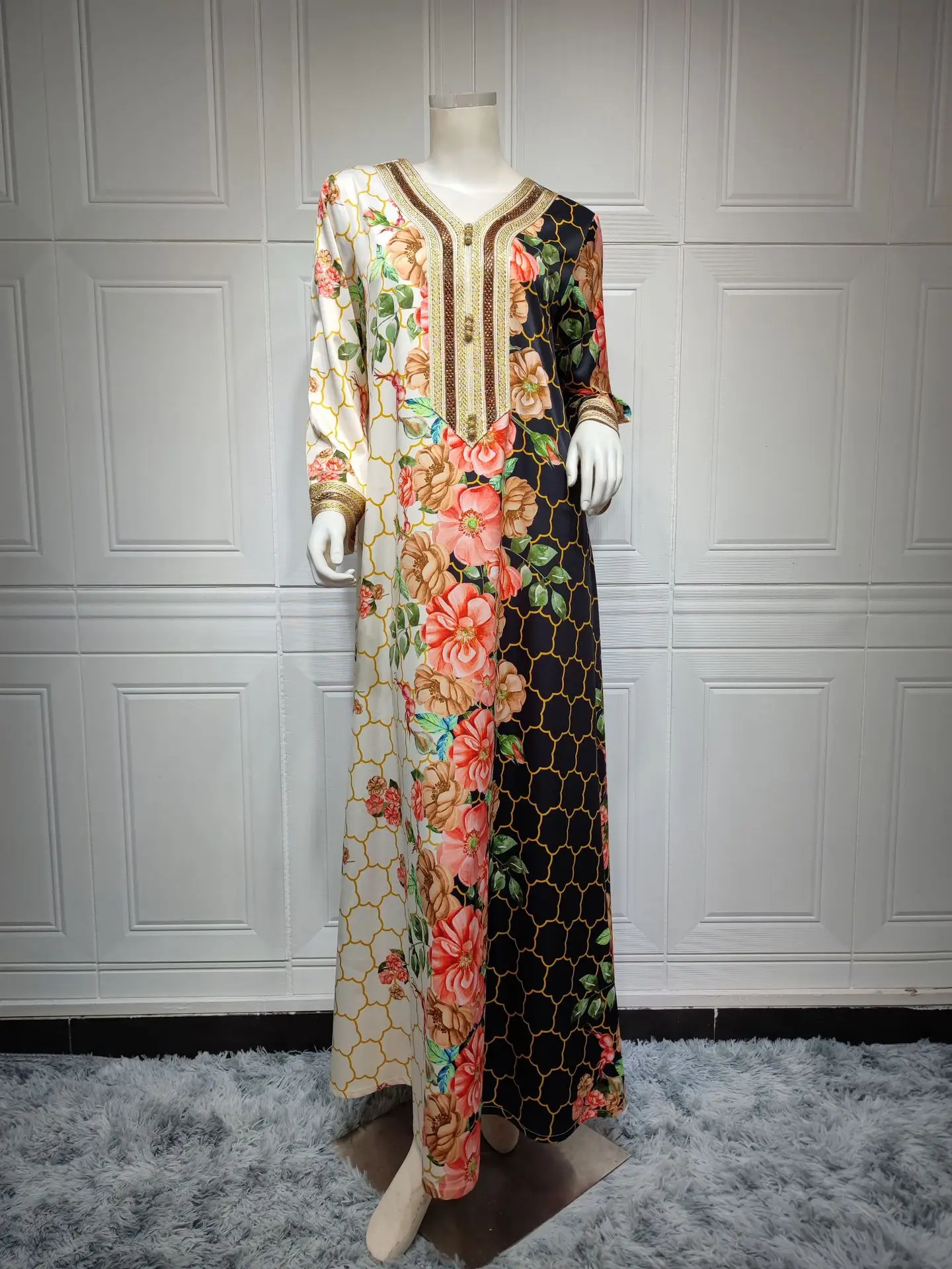 Elegant Ethnic Floral Maxi Dress Abayas For Women Jalabiya Moroccan Kaftan Muslim Evening Party Ramadan Eid Dubai Caftan Jalaba