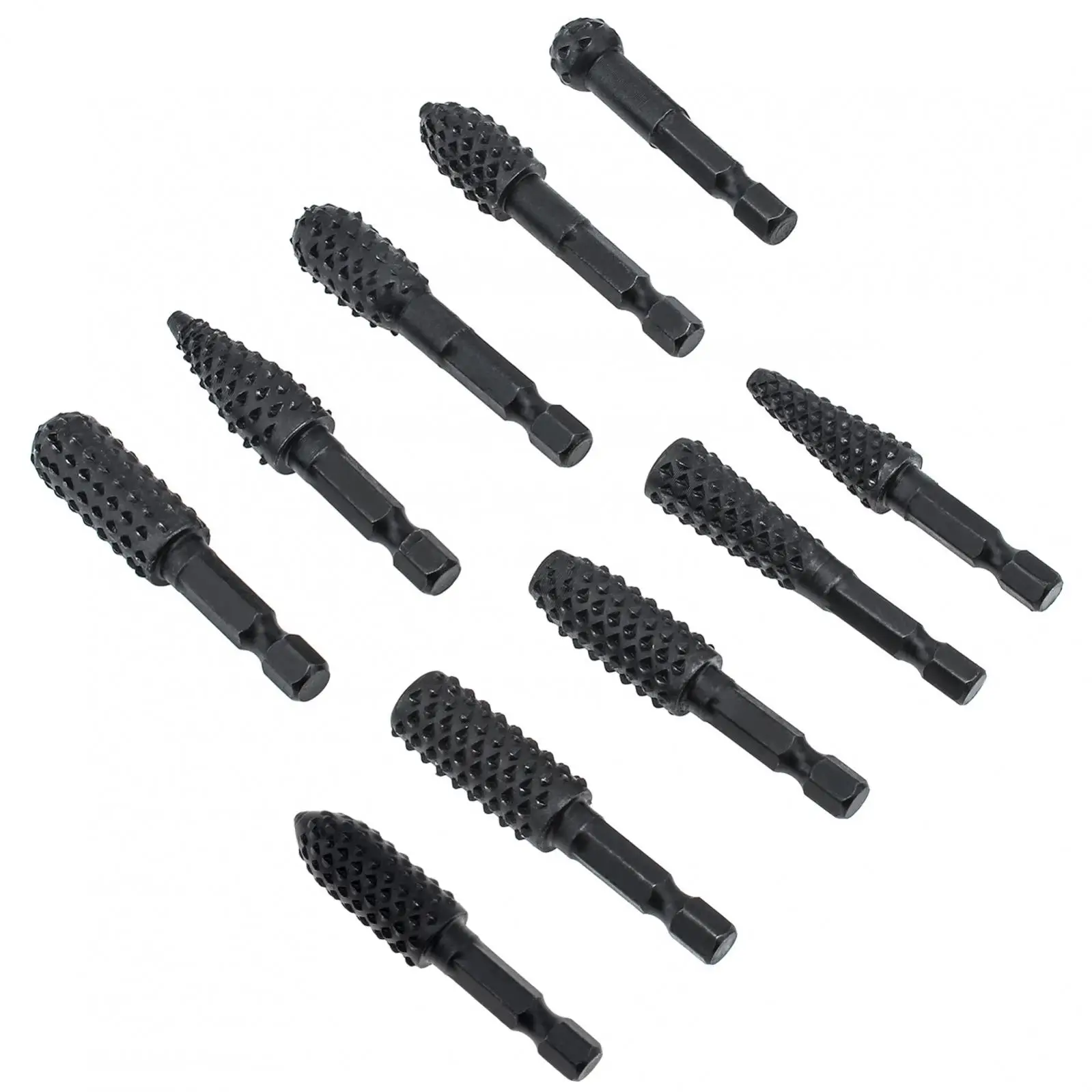 10 unids/set de limas rotativas para tallar madera, escofina para carpintería, desbarbado/moldeo/ranurado con vástago hexagonal de 1/4 pulgadas