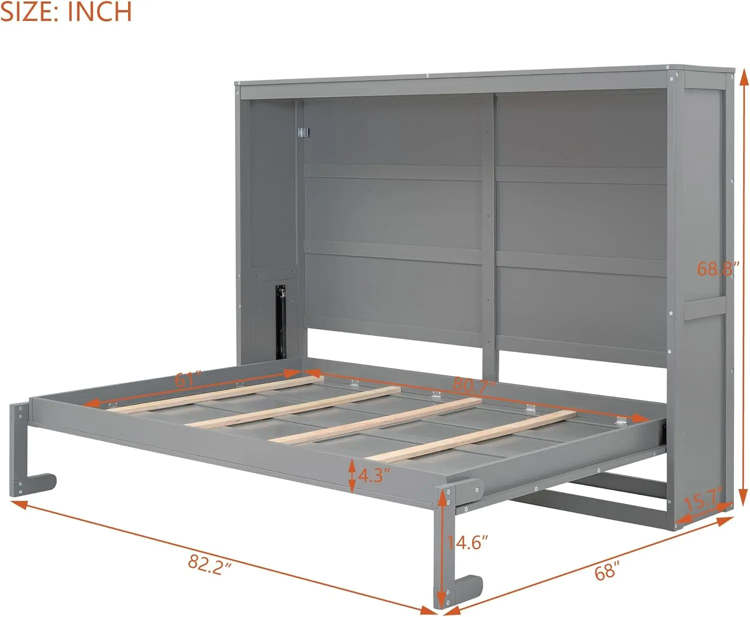 Queen Size Murphy Bed Wall Bed, Wood Murphy Bed Wall Bed Folding Wall Bed For Home Office Or Small Room, Gray