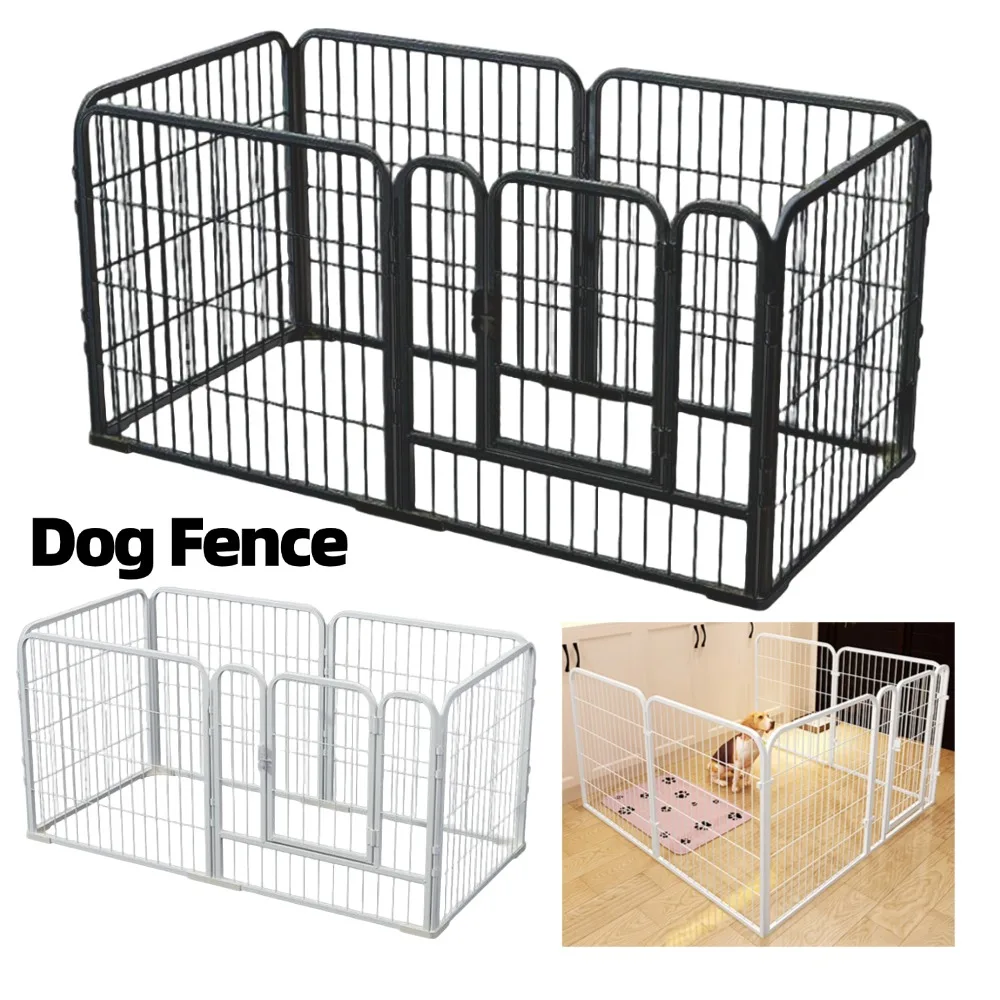 

6 Panels Pet Fence with Foldable Iron Mesh Gate Isolation Barrier Playpen Anti-Escape Gate for Dog Cat Pet Puppy Kennel Cage