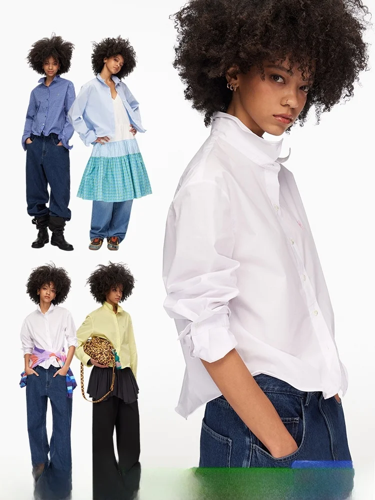 

DNT Spring Casual Loose Women's Long Sleeve Embroidered Shirt Aluminum Wire Styling Breathable Comfortable Cotton Nylon Blend